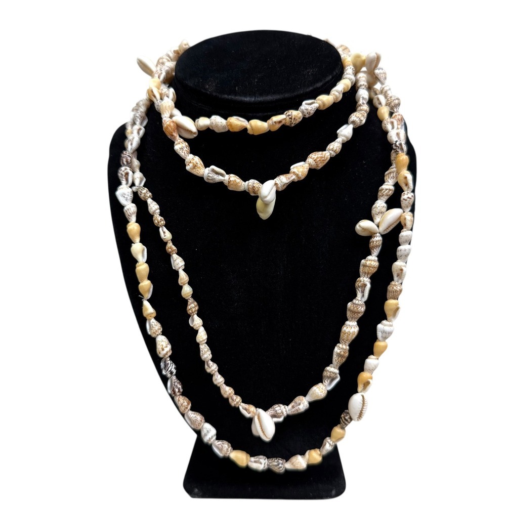 Long Cowrie Shell Necklace Beachy Boho Summer Jewelry Fashion 17 in L Set of 2